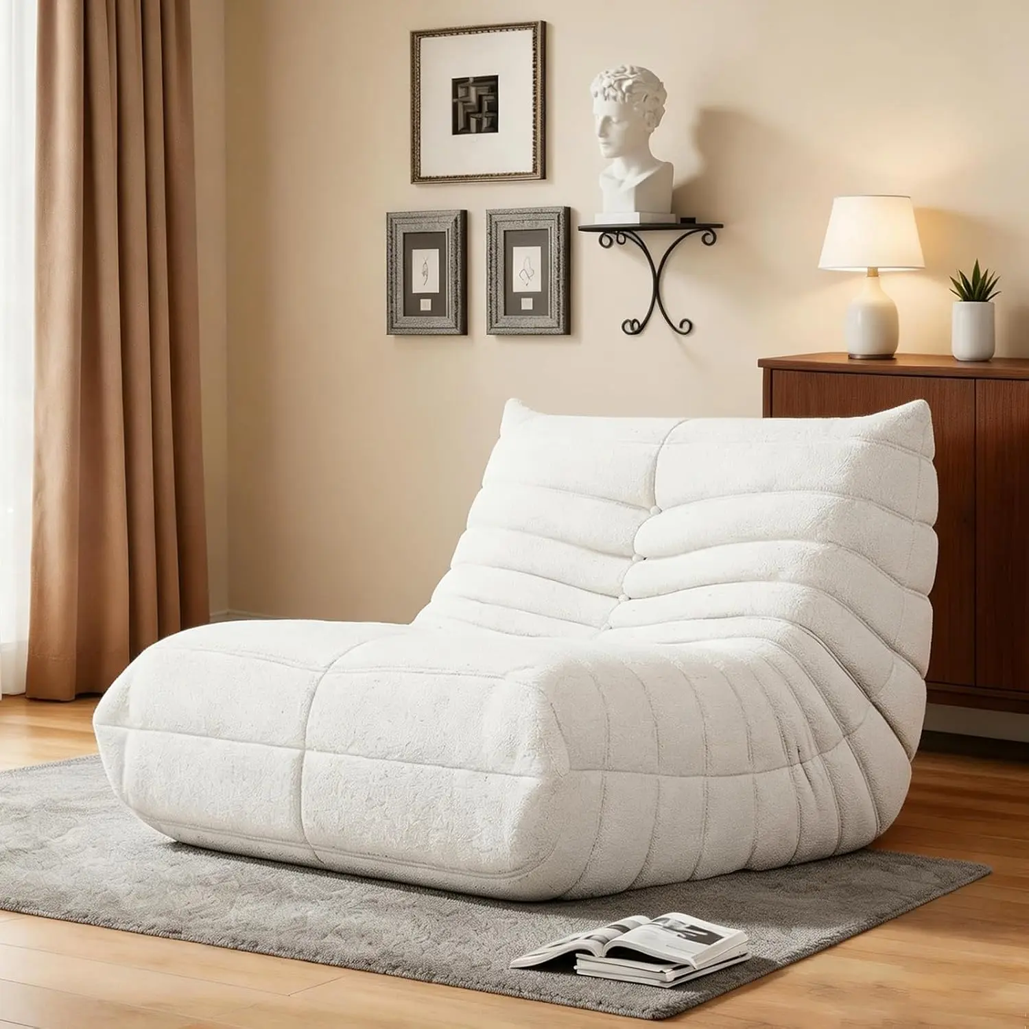 Bean Bag Chair, Boneless Reading Chair, 1/2/3-Seater Teddy Fleece Lazy Sofa, Fireside Chair for Adults Teens, High Resilience Memory Foam, Non-Slip Base, No Assembly Sofa for Living Room Bedroom, Ideal Gift, Summer Deal