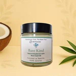 Bare Kind 100% Natural Deodorant with Black Seed Oil Coconut & Vanilla Aluminum Free Paraben Free 24H Protection