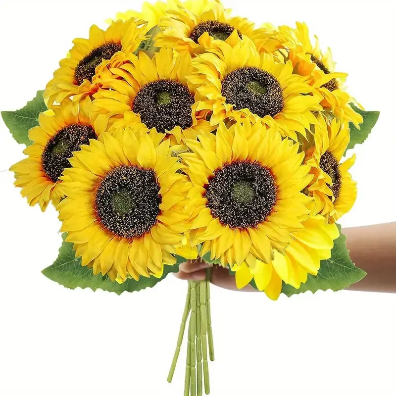 8 Piece Set Bright Sunflower Home Decoration Bouquet, Real Touch Silk Artificial Flowers, Perfect for Thanksgiving Christmas Fall Weddings Home Decor
