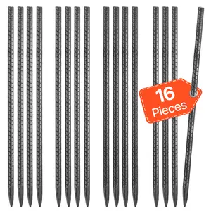 VEVOR Rebar Stakes,  16-Inch, Heavy-Duty 0.45 in Diameter, Straight Galvanized Steel Ground Anchors with Chisel Point End & Rust-Resistant Coating, for Gardening Support, Fence, Camping Tents (16-Pack)