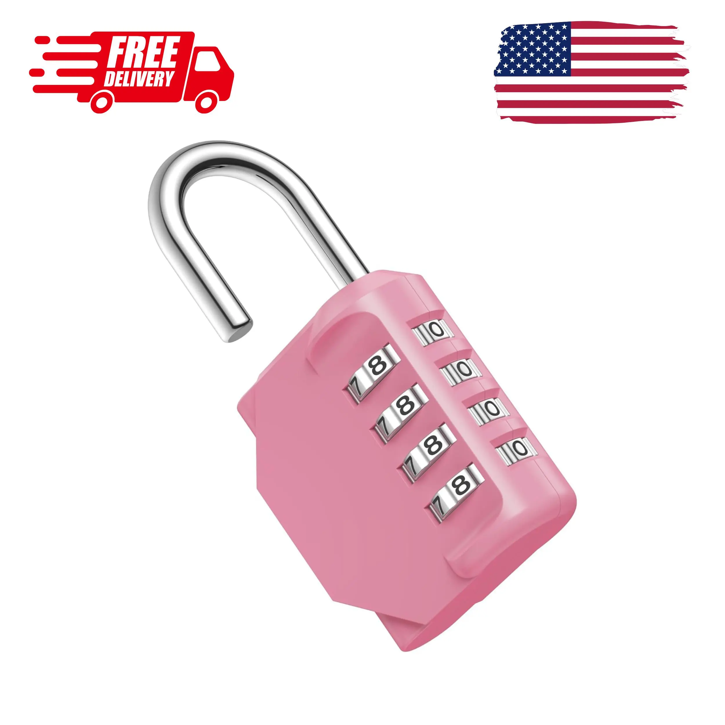 Combination Lock 4 Digit Waterproof Locker Locks Secure Outdoor Padlock Pink