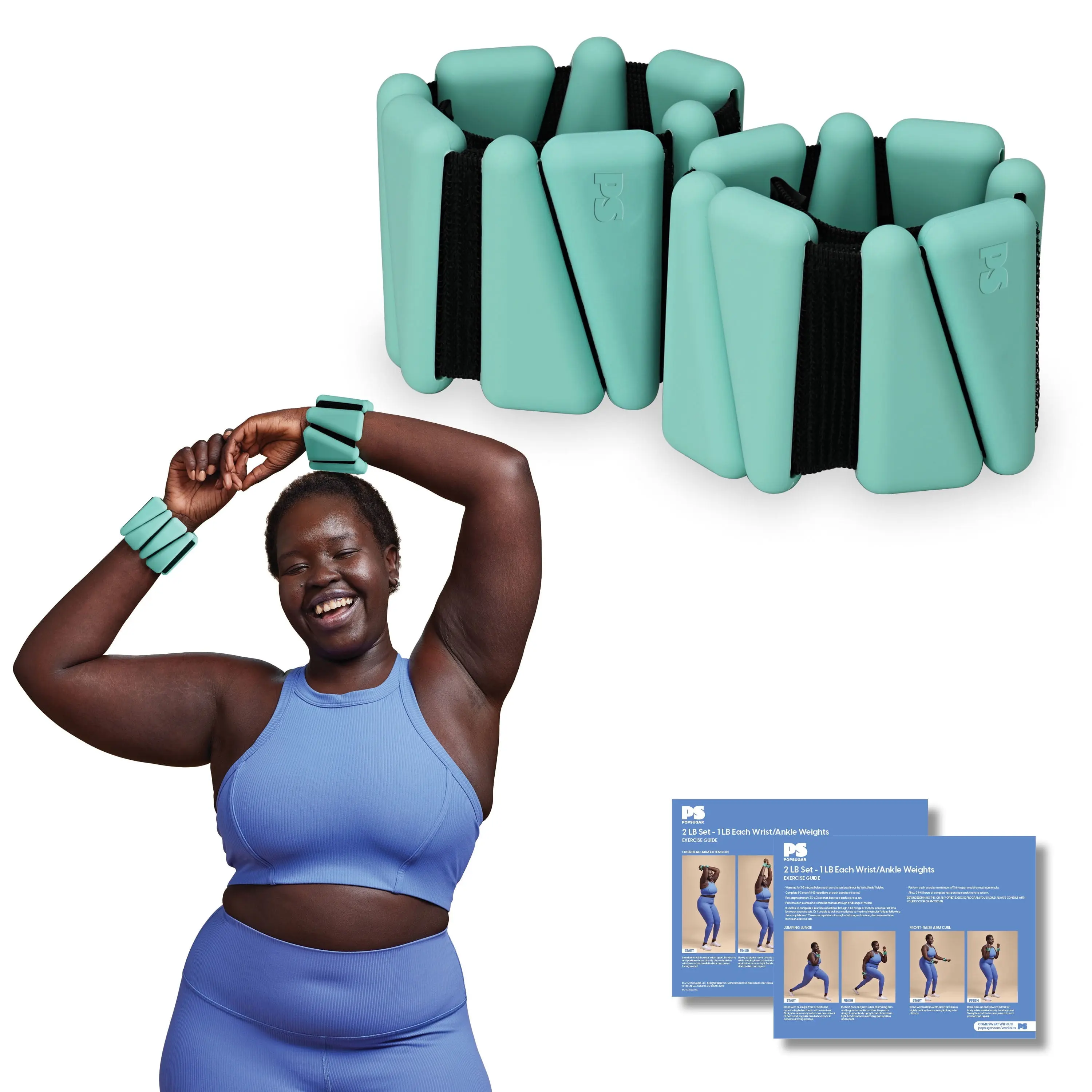 POPSUGAR Flex Wrist & Ankle Weights – 1lb Each, Set of 2 in Teal Blue