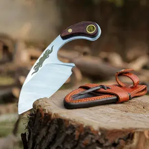 Professional Mini Fixed Blade Knife with Wood Handle and Leather Sheath Steel Wooden Jf012