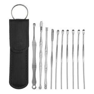 VOCOSTE 10 Pcs Earwax Cleaning Tool Kit, Portable Stainless Steel Earwax Cleaner Tool Set with Storage Pouch Black