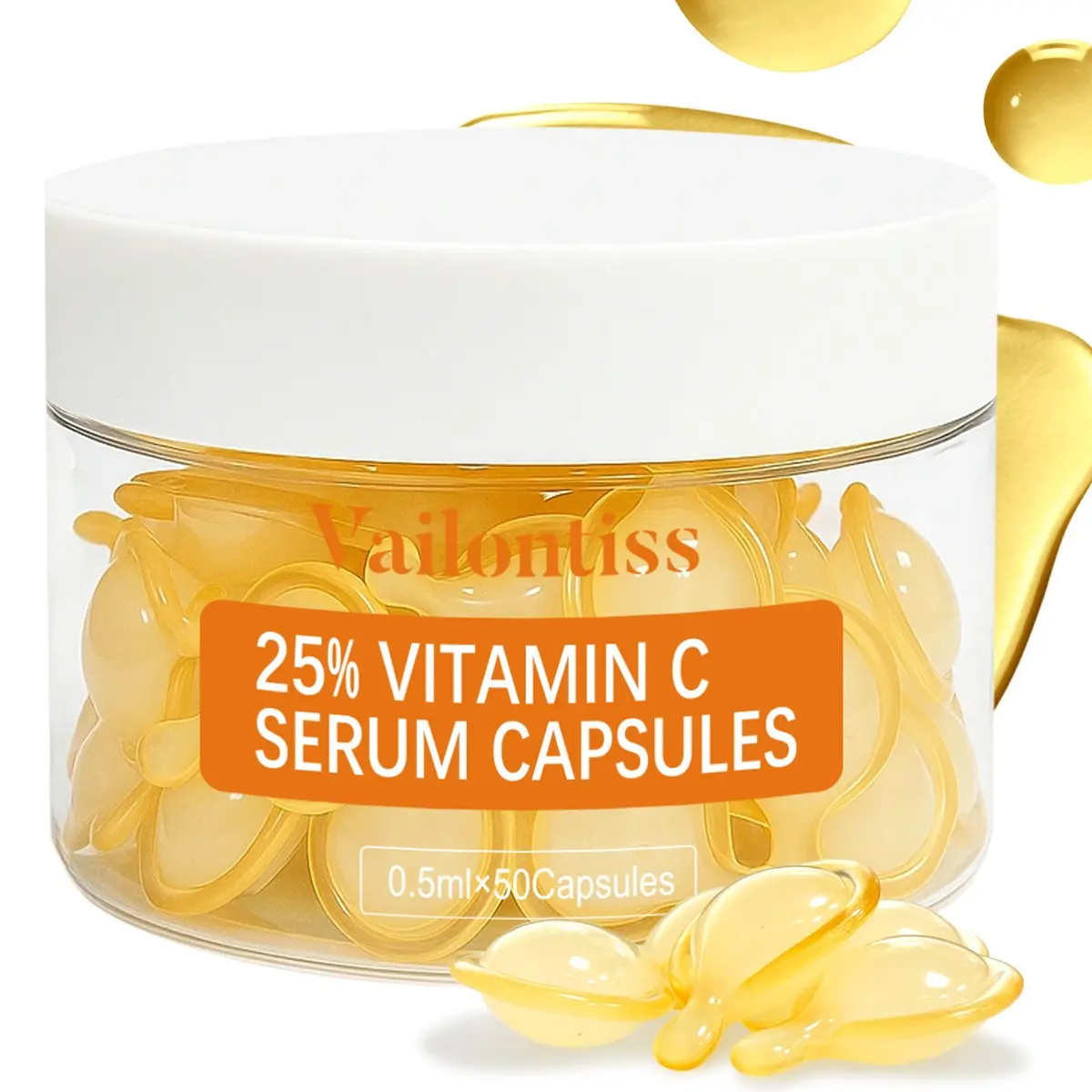 25% Vitamin C Hydrating Facial Serum Capsules – 50pcs, Smooth Fine Lines, Hydrate, Brighten, Radiant & Revitalize Skin