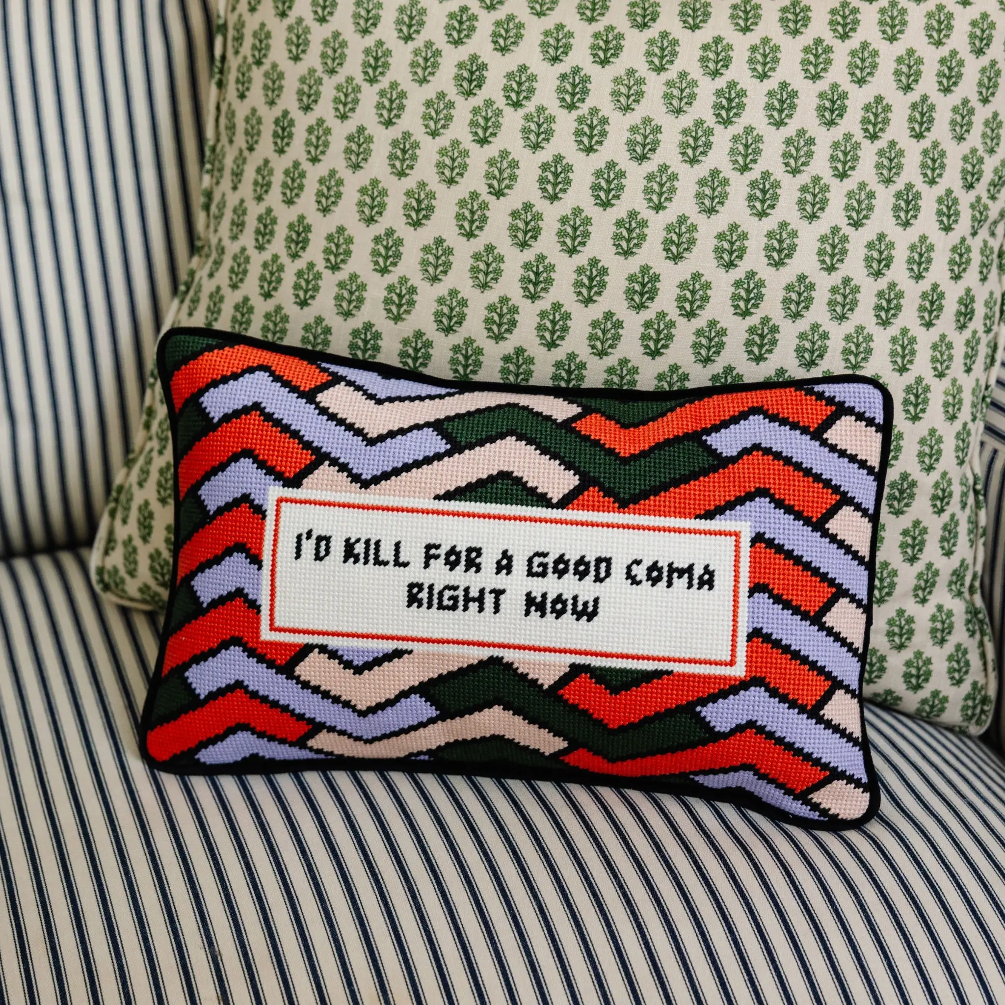 High-Quality Needlepoint Pillow - Decorative Bedding Soft Furnishing with Bold Stitching, Statement Humor Design, Insert and Fluff Feature, Perfect Gift Option, Lounge, Uniquely Sayings