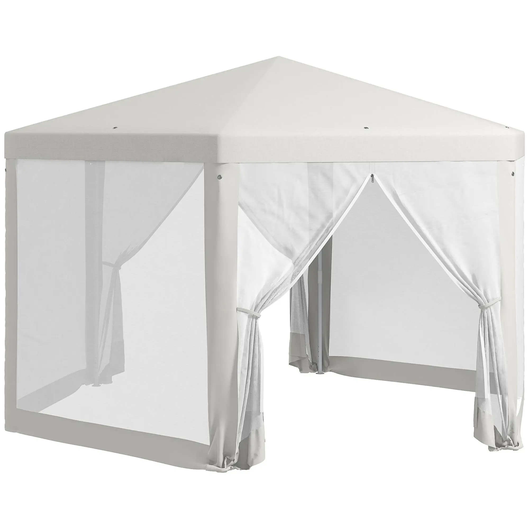 Outsunny 13' x 11' Hexagon Tent Outdoor, Backyard Outdoor Tent Sunshade Shelter with Protective Mesh Screen Sidewalls, Ropes, Stakes, Green, Outdoor Tent Backyard