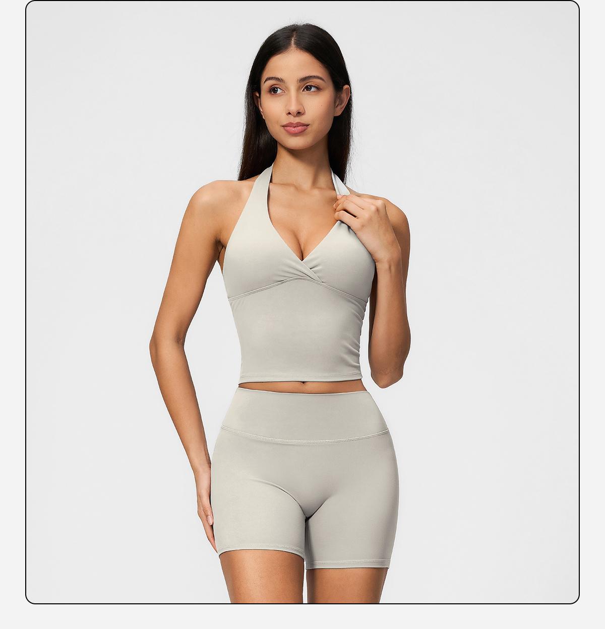 MFVIM Women’s V-Neck Halter Long Yoga Set — Back-Enhancing Waist-Defining Tank Top & High-Waisted Butt-Lifting Sports Shorts, Two-Piece Set,back to school,back to school haul