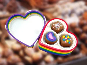Rainbow Pride Heart-Shaped Chocolate Box Fidget Clicker