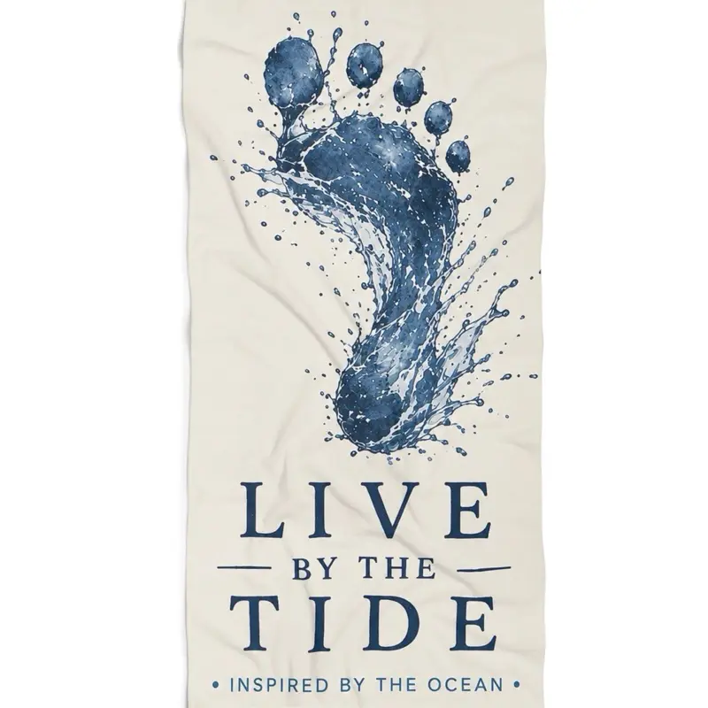 Absorbent Polyester Beach Towel - Live by the Tide - 30”x60”, Durable, Machine Washable