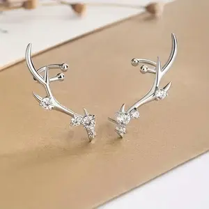 [Sterling Silvery Deer Crown Earrings] 925 Sterling Silvery Deer Crown Earrings - Rhodium Plated with Synthetic Zirconia - Boho Style Symmetrical High-End Niche Design for Women 2022 rook earring jewelry  mystery  jar charm jewelry