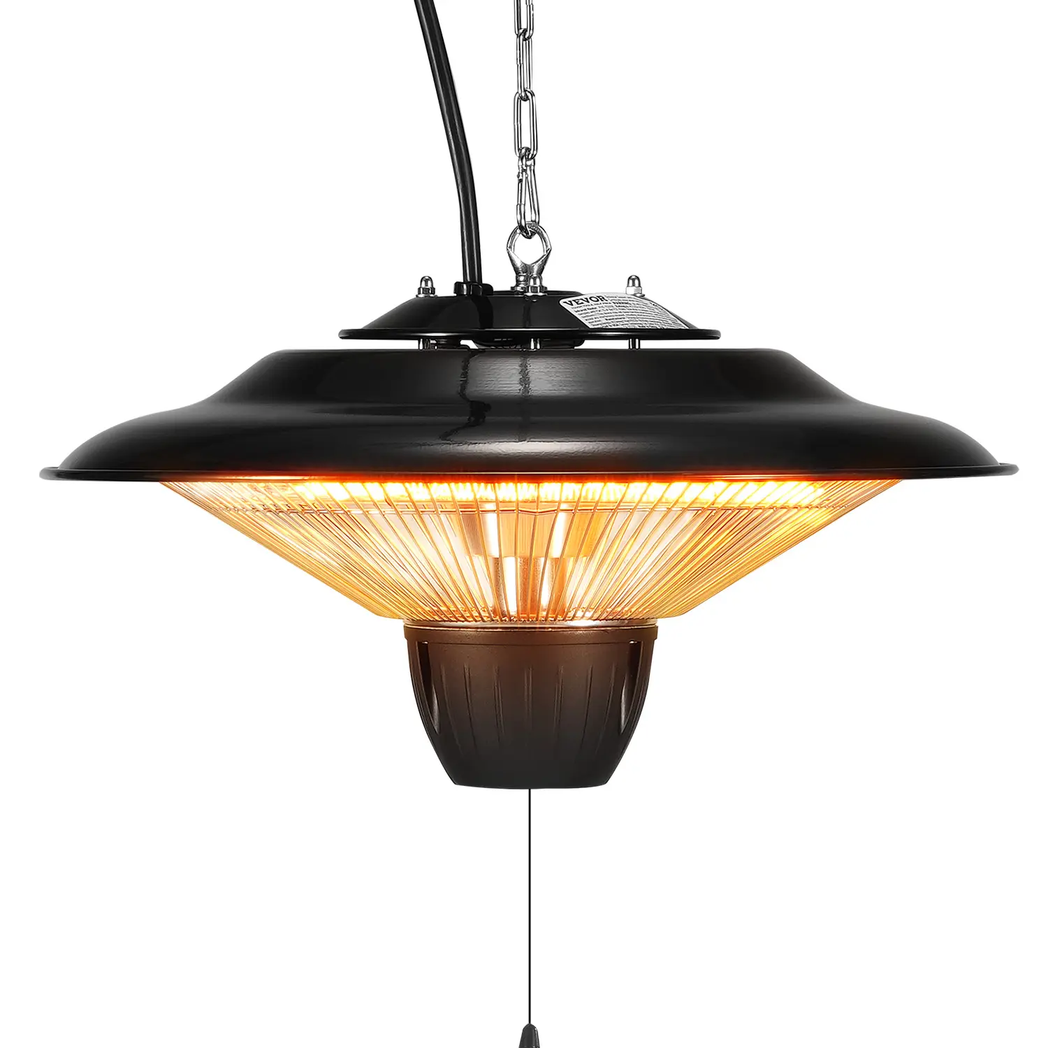 【DealsForYouDays】VEVOR Hanging Parasol-Shape Patio Heater, 1500W Electric Infrared Heater with IP34 Outdoor Safe Rating, 23.6in Pull Cord, Adjustable Chain, 360° Instant Warm-Up, Rust-Resistant for Porch, Indoor Use (Father's Day Pick)
