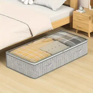 Foldable Under Bed Storage Box with Clear Lid Large Capacity Rectangular Storage Container Ultra Thick Fabric Organizer for Bedding Clothes Shoes Blankets Bedroom Home Organization