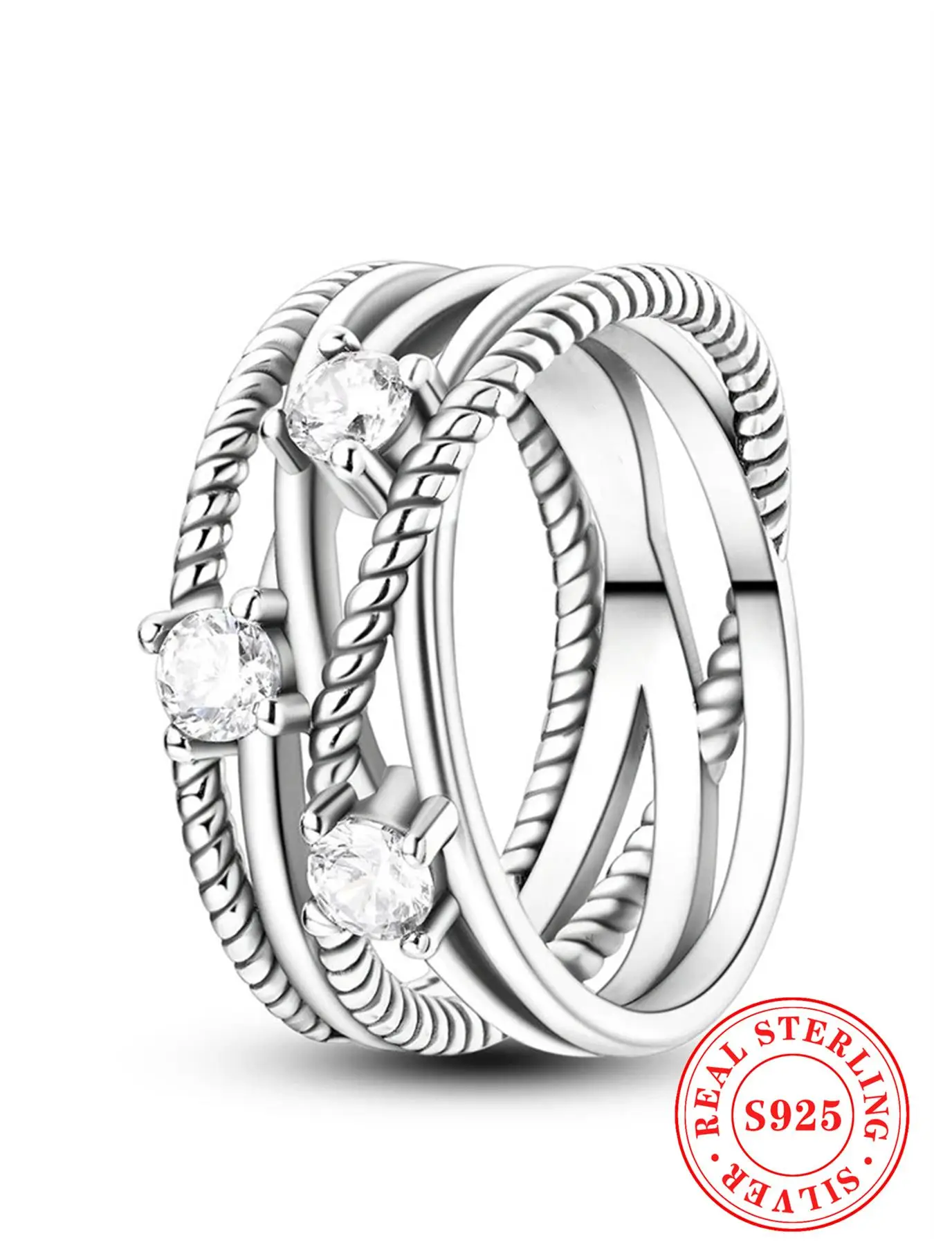 925 Sterling Silver Fashion Rhinestone Decorated Ring for Women, Elegant Fashion Jewelry for Party, Daily Clothing Decor, Birthday Gift