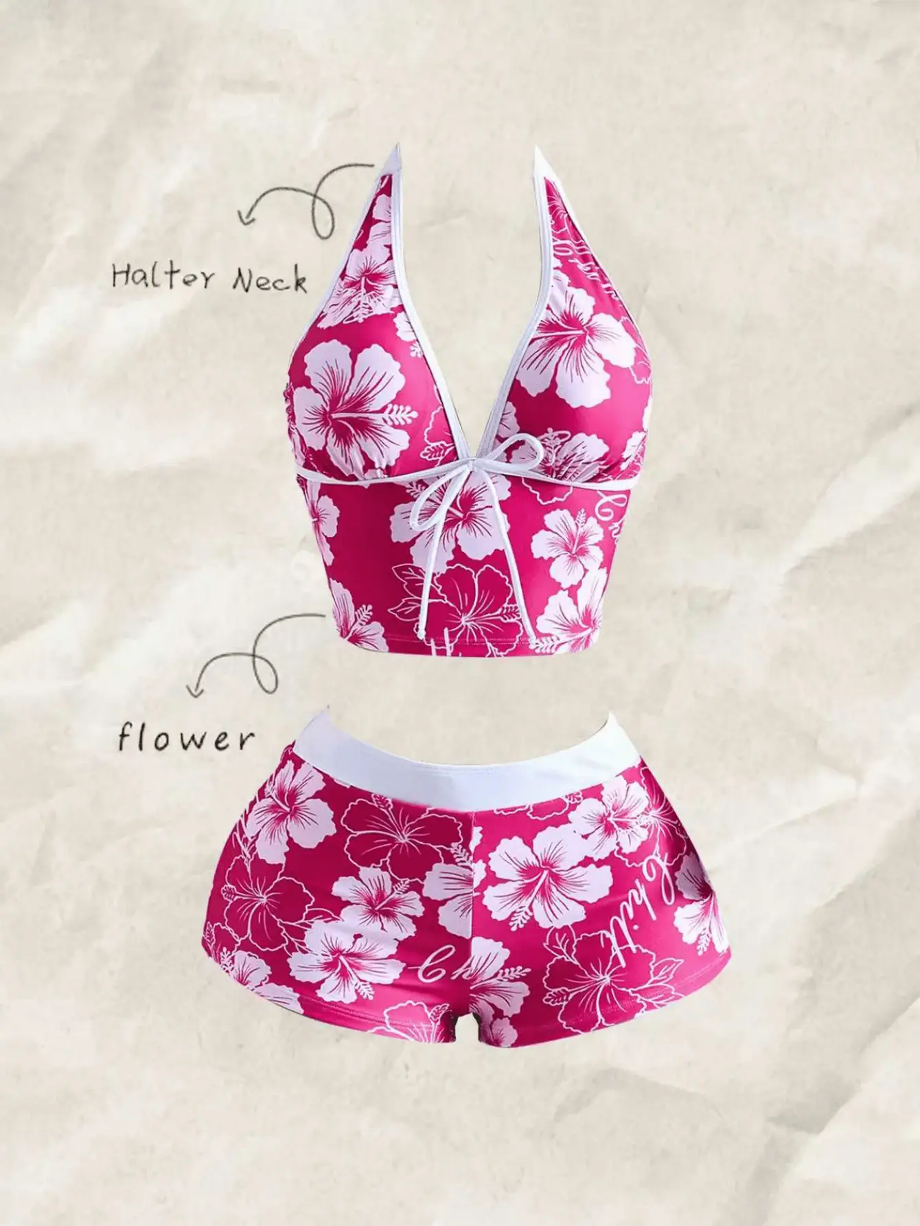 Women Pink Floral Print Colorblock 2-Piece Set,Boho Summer Beach Vacation Holiday Holiday Outfit,European & American Music Festival Beach Party