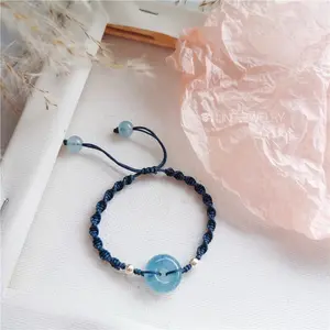 Natural Crystal Bracelet Women's Korean Edition New  Silver Handpiece Forest Series Sea Blue Treasure Safe Buckle Braided Rope Bracelet