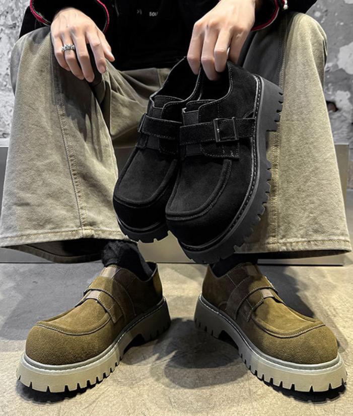 Men's Retro Platform Moccasins Simple Buckle Flattering Silhouette Street Fashion