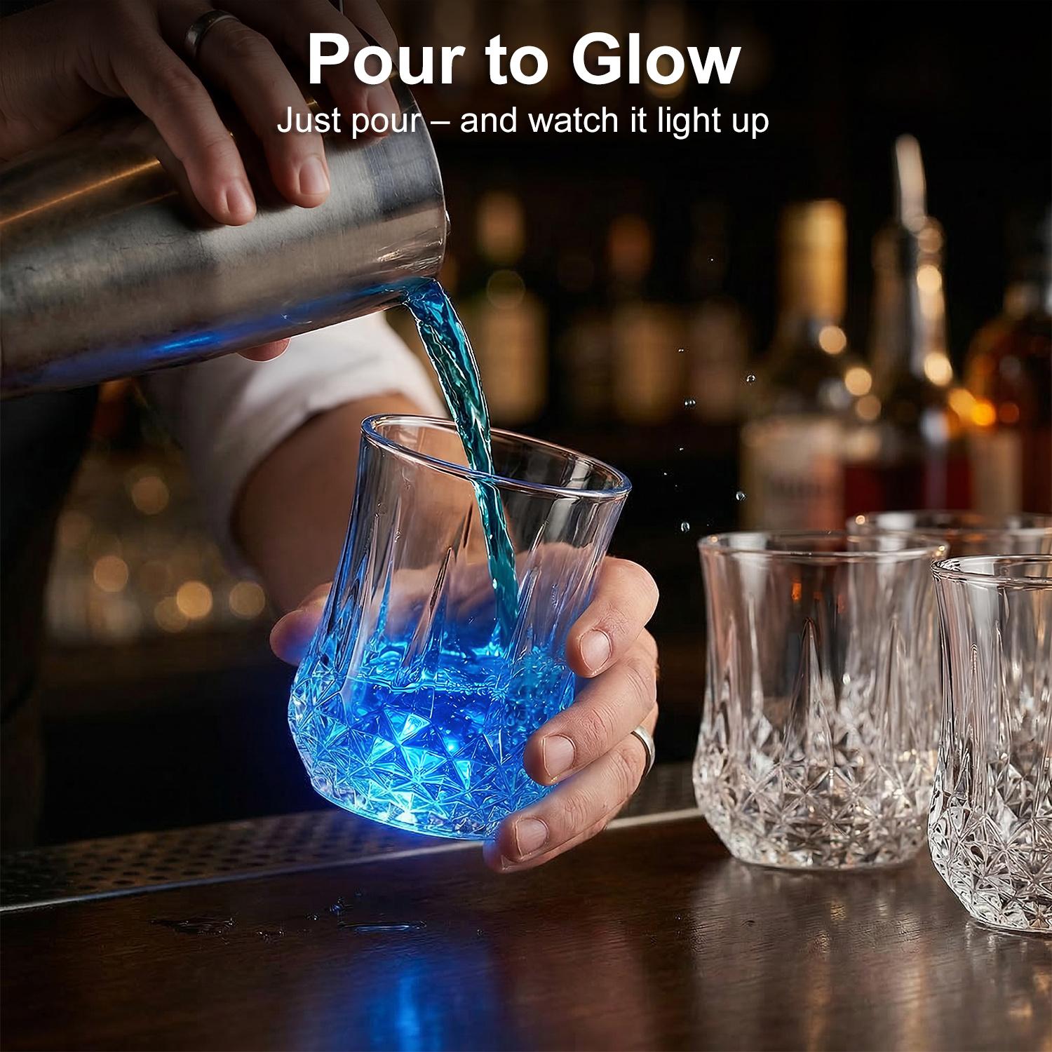 LED Glowing Tumblers, Liquid Activated Flash Crystal Cups, Water Activated Auto Light Up Shimmering Plastic Cups for Party Bar Nightclub Tableware
