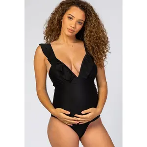 Black Ruffle Maternity One-Piece Maternity Swimsuit