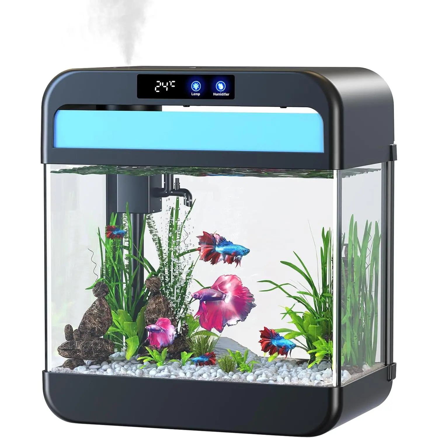 Aquarium 2.2  Fish Tank with Humidifier 7 Color Auto-Looping Light 3 in 1 Quiet Pump with Filtration Oxygenation Circulation HD Float Glass 10   6 gallon