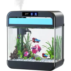 Aquarium 2.2  Fish Tank with Humidifier 7 Color Auto-Looping Light 3 in 1 Quiet Pump with Filtration Oxygenation Circulation HD Float Glass 10   6 gallon