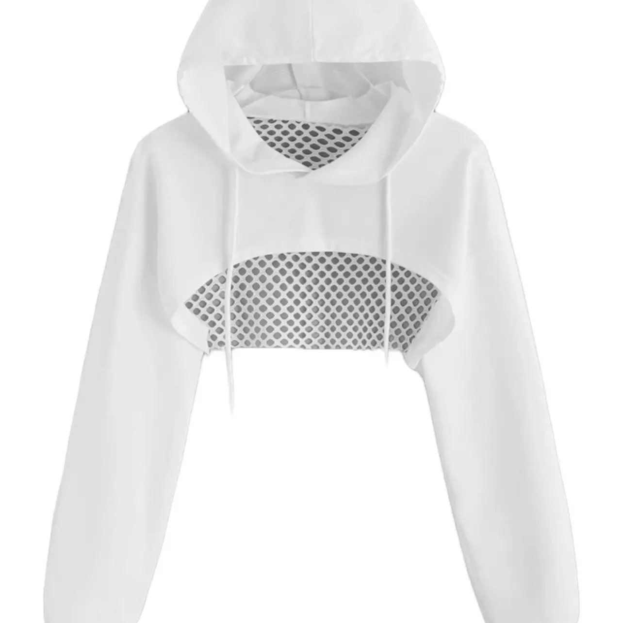 Street Sport Drop Shoulder Drawstring Hollow Out Super Crop Sports Hoodie Without Cami Top