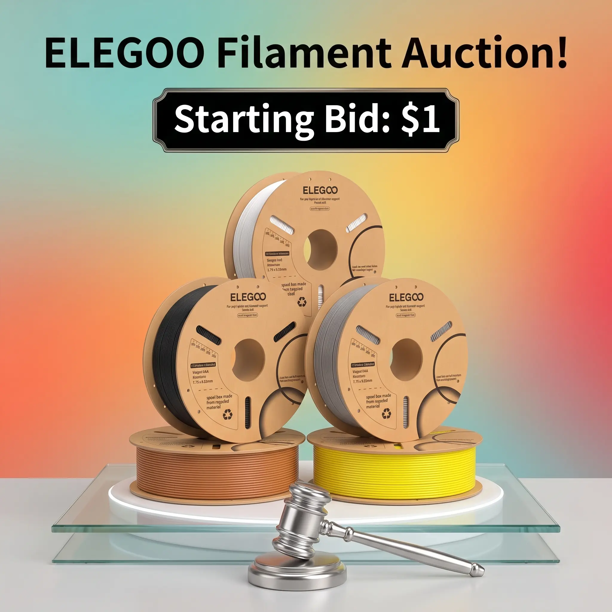 (Auction ONLY)ELEGOO PLA Filament 0.02mm High Precision, Easy to Print, Mix & Match Bundle, FDM Compatible, Print Farm Wholesale Pack, Ideal for Beginners & Pros, 3D Printing Supplies for School,techvibes
