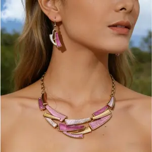 Colorful Oil Painting Geometric Irregular Earrings and Necklace Set Bohemian Style Set