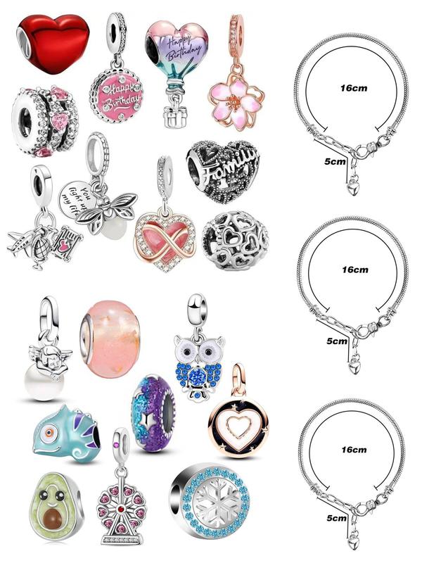 18/19pcs Silver or Gold Charms Pendants for Jewelry Making, with 3 Adjustable Bracelet Chains, Valentine's Day DIY Gift Kit for Mom, Sister, Friend