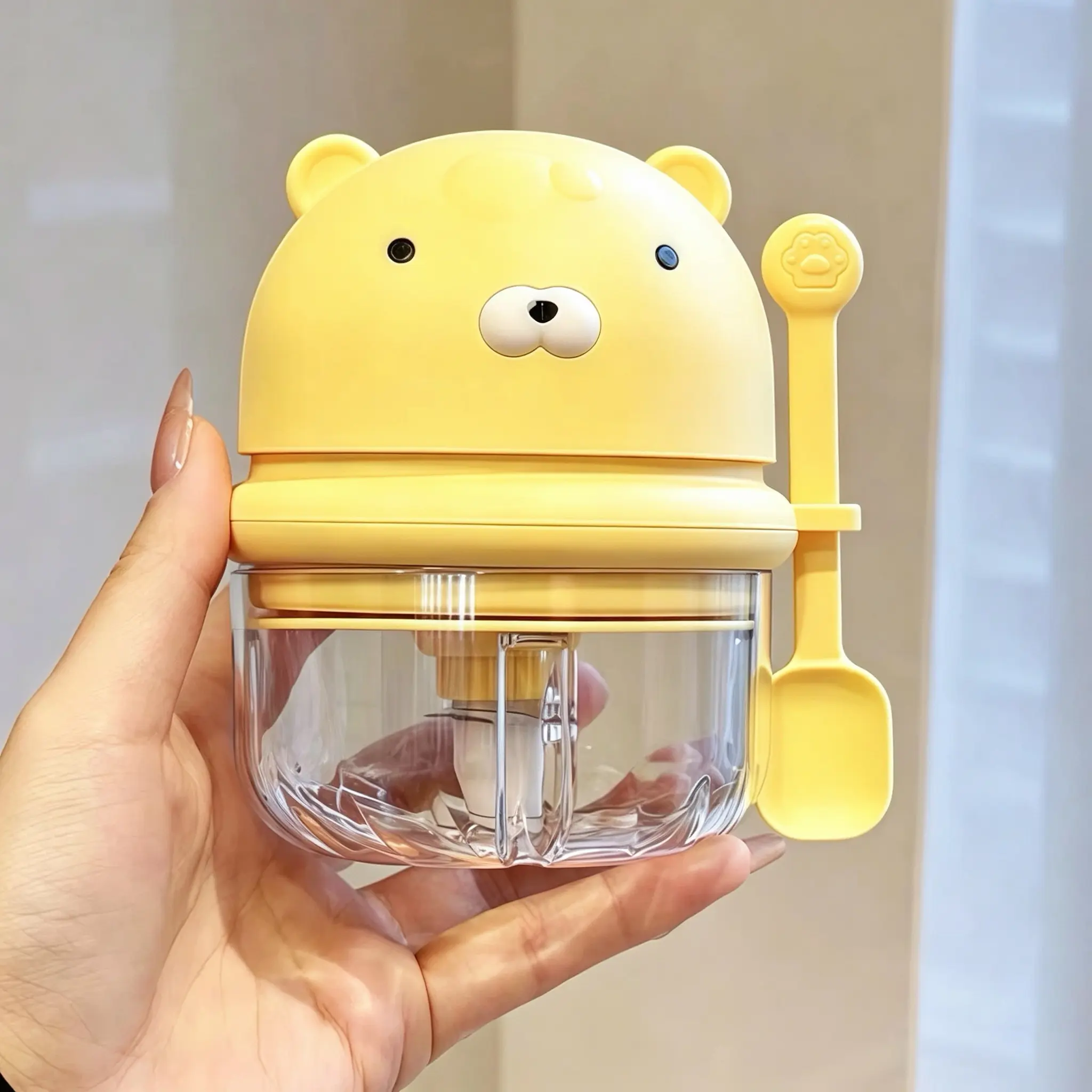 Viral Cute Bear Electric Garlic Masher - 6 Sharp Blades, 350ml Mini Food Chopper, 1-Touch Effortless Mincer, Detachable Easy-Clean Kitchen Gadget for Baby Puree & Dips