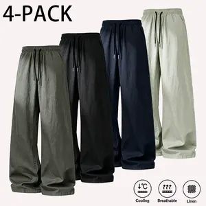 Women's Linen Wide-Leg Pants, Loose Fit, Elastic Waist, Summer Long Pants
