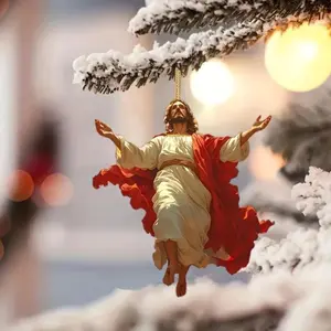 2D Flat Retro Jesus Car Ornament Compact Crystal Textured Religious Rearview Mirror Decoration for Christian Faith Easter and Christmas Small Exquisite Craftsmanship Symbolizing Peace and Spiritual Inspiration for Daily Driving Rear View Charm