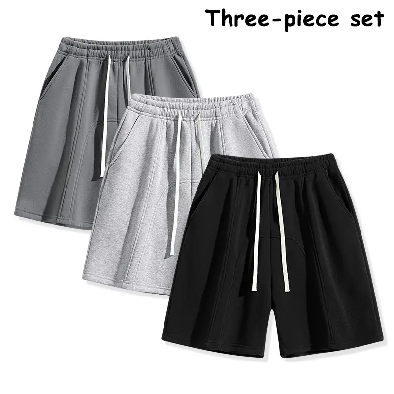 3-Pack Lightweight Men’s Everyday Jogger Shorts, Vertical Stitching, Loose Fit, Drawstring Waist, Summer Casual Shorts
