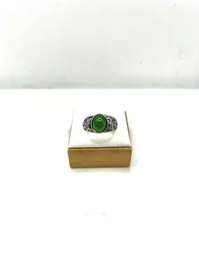 Green Jade Crystal Silver Ring - Size 6.5
