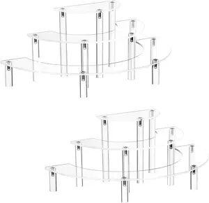 Acrylic Risers Display Stand for Pop Figures, 3 Tier Cupcake Stand,  Clear Racks ，Perfume Stand Organizer,2 Pack Half Moon Dessert Stand for Food, Acrylic Display Stand for Collections. outdoorfun