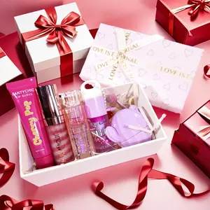 Elegant Gift Box Valentine Makeup Present, 6-Piece Lip Care Set, Cactus Moisturizing Balm, Fruit-Flavored Glossy Lipstick