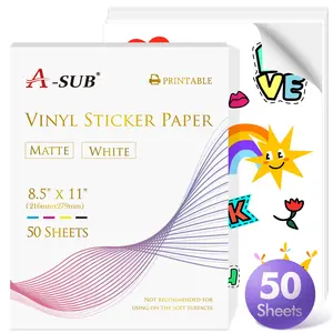 A-SUB Waterproof Matte Vinyl Sticker Paper for Inkjet Printer 50 Sheets White 8.5x11 Durable DIY Craft Projects