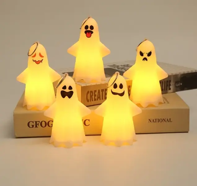 Set of 2 Light Up Mini Ghost Halloween Decor – Battery Operated Glowing Ghost Candle Night Light, Spooky Tabletop Lantern & Party Decor