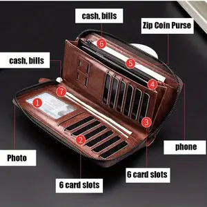 Men's RFID Blocking Long Wallet with Zipper Multi - Card Slots Credit Card Holder Organizer