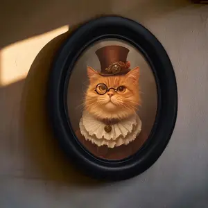 Vintage Art Style Cat Hat and Glasses Decoration, Perfect for Halloween Christmas Thanksgiving Home Office Wall Art Painting Wall Decor, Room Decoration, Indoor Decoration