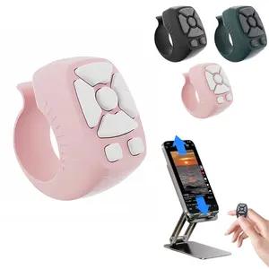 Fingertip Wireless Bluetooth Remote Control with Scroll Ring, Tech Accessories for iPhone & Android, Camera Video Recording Page Turner (Pink) - Smartphone Connection