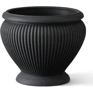 18" Cannes Urn Polyresin Indoor and Outdoor Planter with Classic Black Finish - Durable, Weatherproof, Lightweight, Large  Pot for Patio, Garden, Deck, Entryway