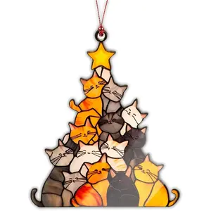 Cat Lover Gifts for Women, Cute Cat Ornaments, Funny Christmas Ornaments 2025, Cats Tree Christmas Decor, Black Orange Cats Ornaments
