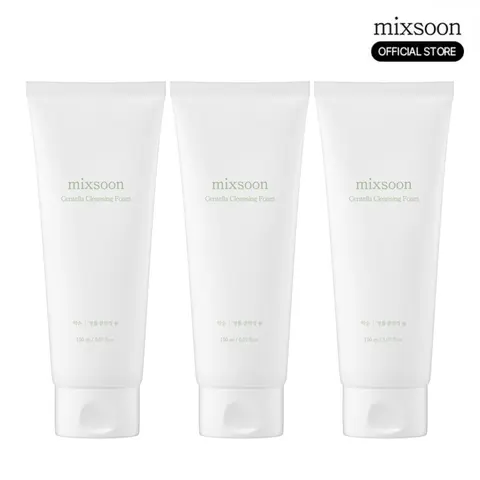[mixsoon Official] Centella Cleansing Foam Trio - 5.07 fl.oz/150ml x 3 Low pH Salicylic Acid Alcohol-Free Cleansing Foam, Moisturizing, Soothing Korean Glass Skin Selfcare