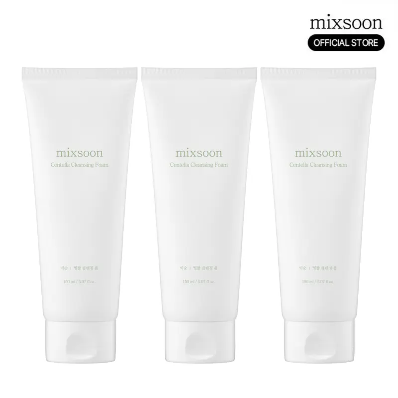 [mixsoon Official] Centella Cleansing Foam Trio - 5.07 fl.oz/150ml x 3 Low pH Salicylic Acid Alcohol-Free Cleansing Foam, Moisturizing, Soothing Korean Glass Skin Selfcare