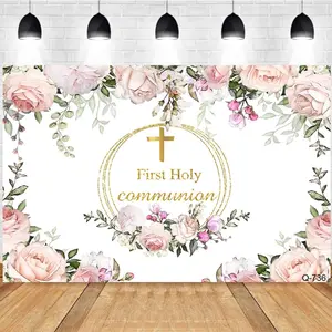 Photography Background First Holy Communion Flower Decoration Girl Eucharist Theme Religious Event Backdrop Studio Photography