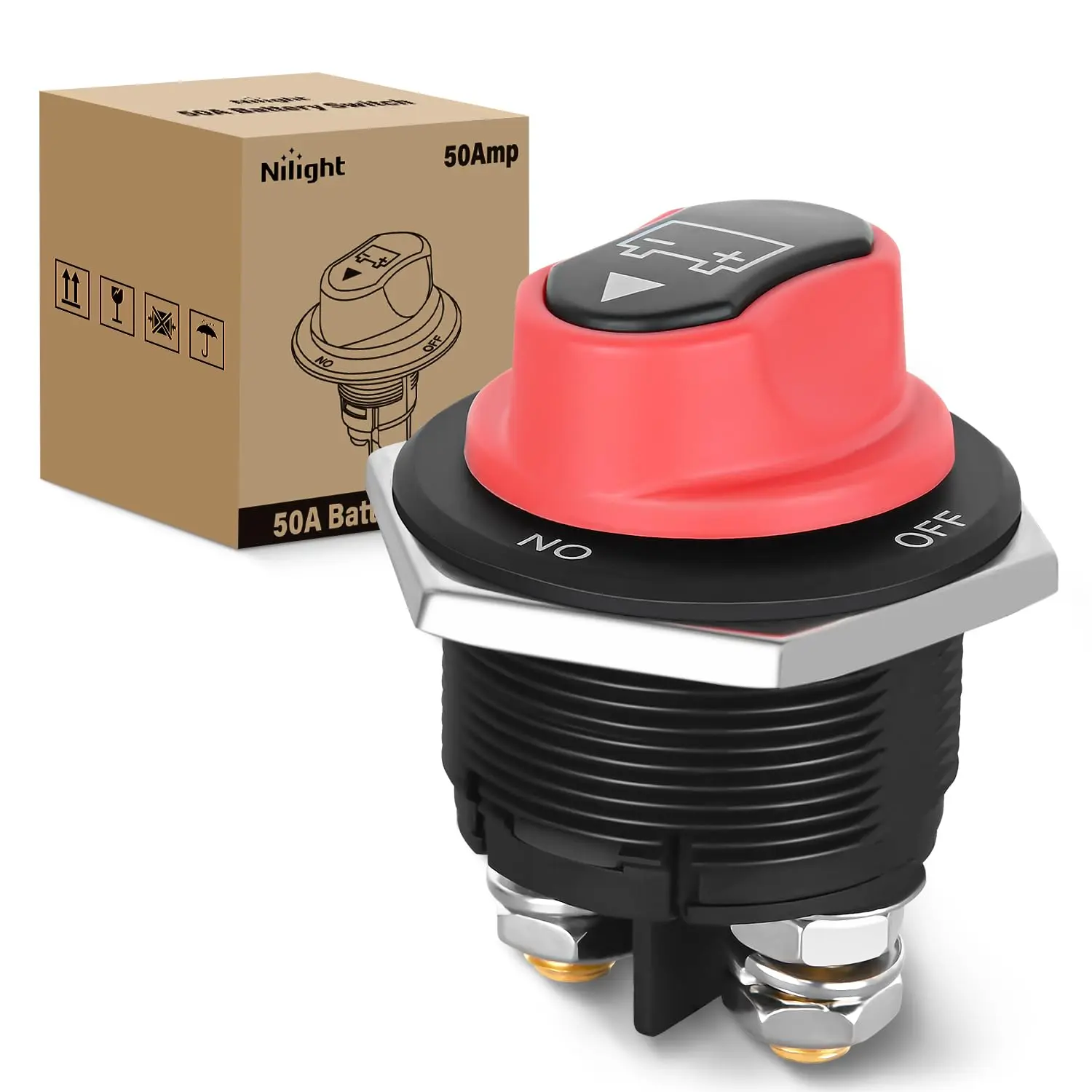 Nilight ABS Plastic Battery Disconnect Switch - Vehicle Travel Trailers Electrical Accessory, 2 On-Off Positions, 12V-48V Heavy-Duty Waterproof Master Isolator, 200A Continuous, 1000A 5 Sec Cranking, Max 32Vdc, M8 Terminals, Easy to Use