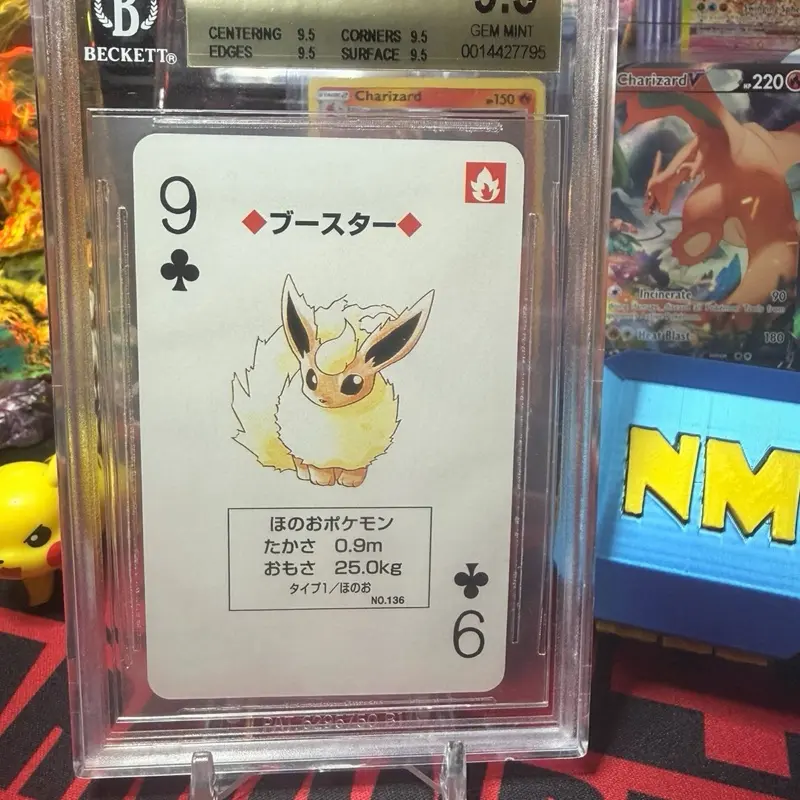Flareon #136 - Pokemon Red Poker Playing Card Vintage 1996 9 of Clubs Beckett 9.5 Mjnt