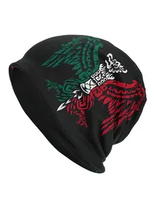 1pc Aztec Eagle Print Polyester Knit Beanie - Fashionable Skull Cap with Stretch Fit, Men'S Novelty Hat