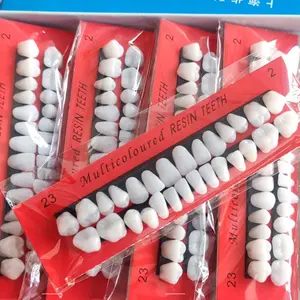 56 Pcs False Teeth Dental Complete Acrylic Resin Denture Teeth, 2 Set Whole Teeth Synthetic Polymer Denture Tooth, 23 Shade A2 Upper + Lower Dental Materials for Replacement, DIY, or Halloween